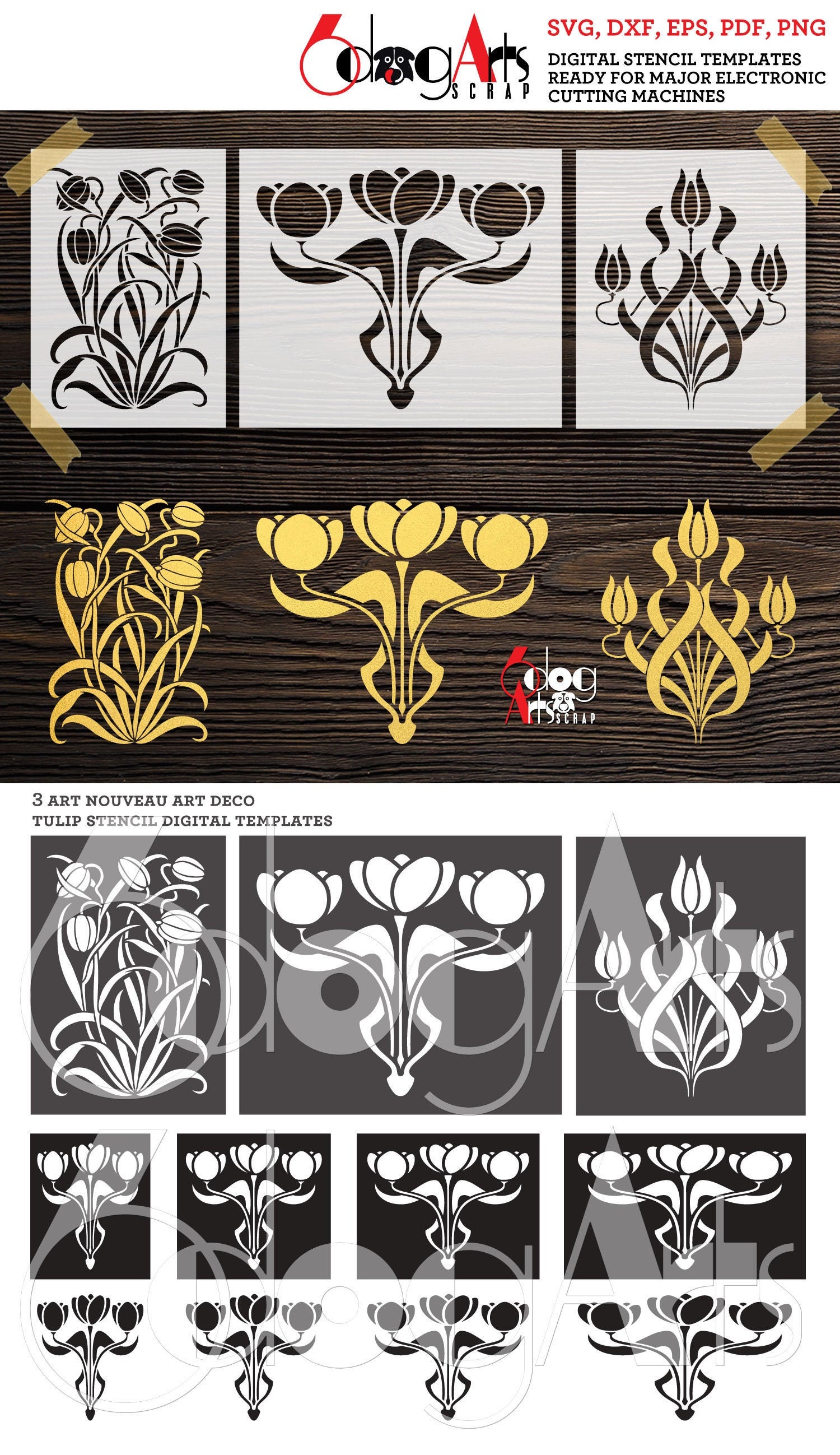 3 Art Nouveau Art Deco Tulips Digital Stencil Templates SVG DXF Vector Files Mylar Cutting Laser Cricut Instant Download JS-135 - Etsy 3-art-nouveau-art-deco-tulips-digital-stencil-templates-svg-dxf-vector-files-mylar-cutting-laser-cricut-instant-download-js-135-etsy