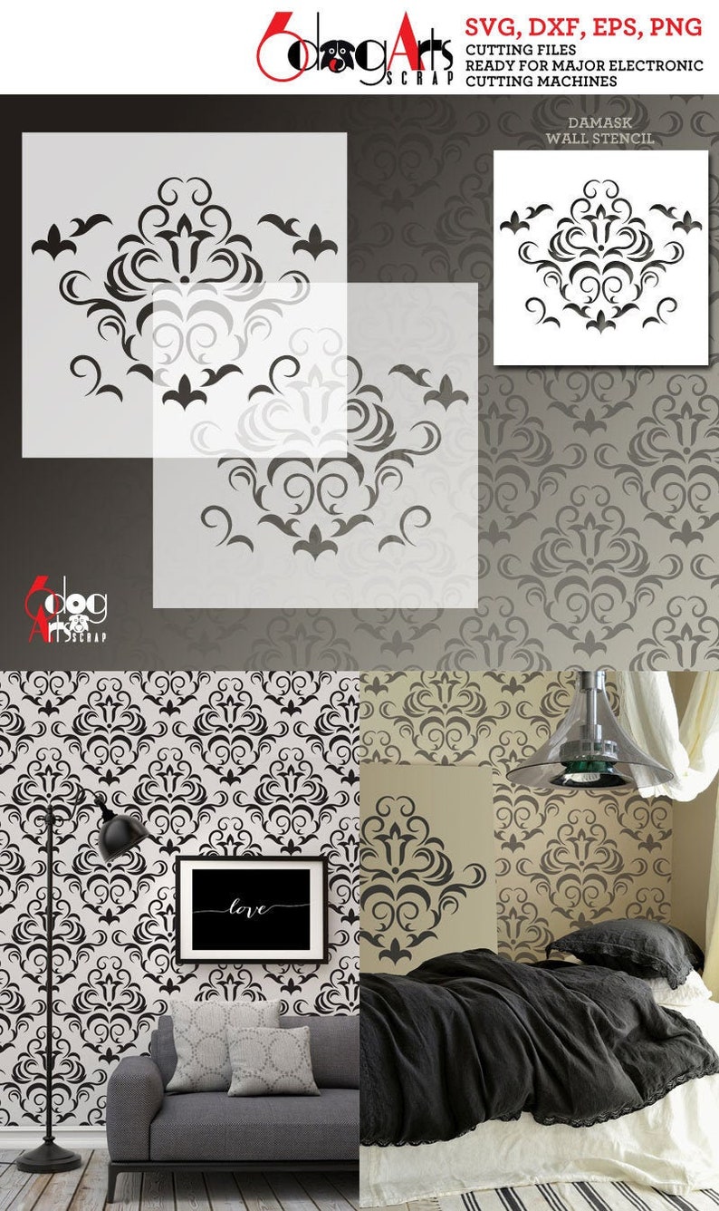 Download Damask Wall Digital Stencil Vector Cut Files SVG DXF diy ...