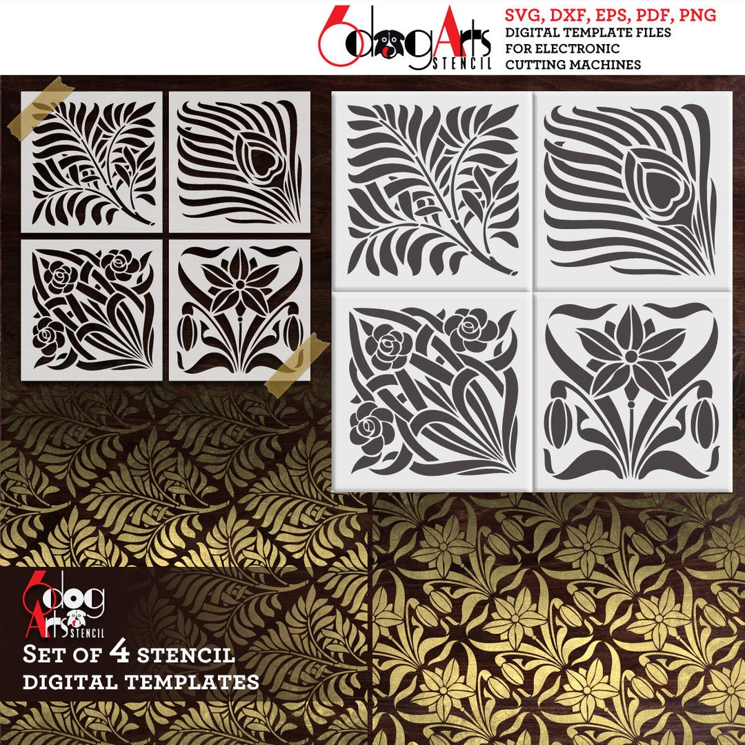 4 Tile Digital Stencil Template Designs SVG DXF Vector Files - Etsy