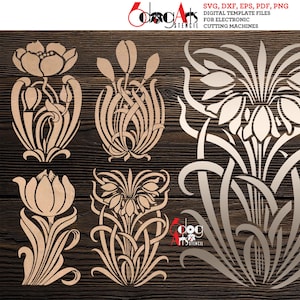 4 Vintage Floral Digital Stencil Templates SVG DXF eps pdf png files Mylar Film Cutting Wall Tile Scrapbooking Laser Cricut Download JS-92