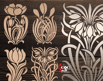 4 Vintage Floral Digital Stencil Templates SVG DXF eps pdf png files Mylar Film Cutting Wall Tile Scrapbooking Laser Cricut Download JS-92