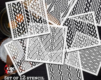 12 Knitting Pattern Digital Stencil Templates SVG DXF Download Vector Files Mylar Film Cutting Laser GlowForge Silhouette Cricut JS-233