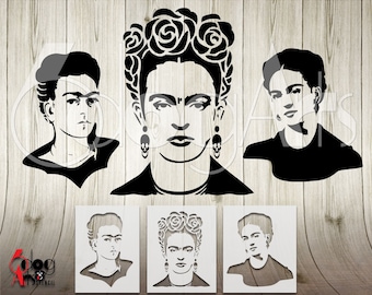 3 Frida Kahlo Stencil Digital Templates SVG DXF vector files diy Cutting Cricut GlowForge Instant Download JB-1348s