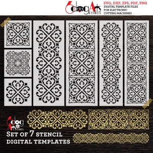 7 modelli di stencil per piastrelle da parete con torte e biscotti digitali con motivi marocchini SVG DXF File vettoriali Mylar Taglio Laser Cricut Download immediato JB-1604