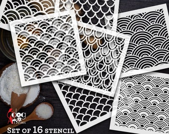 16 Fish Scale Digital Cookie Stencil Templates SVG DXF files Download diy Mylar Film Cutting Crafts Silhouette Cricut Download JS-175