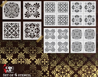 4 diseños de plantillas digitales para azulejos - Archivos vectoriales SVG DXF, plantillas para galletas con corte de película Mylar, descarga digital Cricut JB-1366