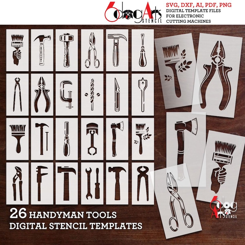 Tool Templates 24+ Handyman Tools Digital Stencil Templates SVG DXF Files Mylar ...
