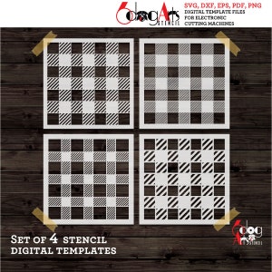 Può includere: Set di quattro modelli di stencil digitali con diversi motivi a quadri. Gli stencil sono in bianco e nero e sono perfetti per progetti di artigianato.