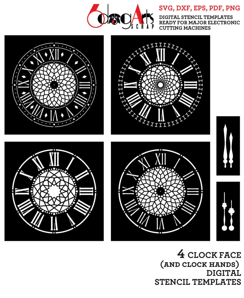 4 Clock Face Digital Stencil Templates SVG DXF Vector Files Mylar Film ...