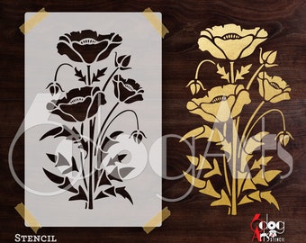 Poppy Flowers Digital Stencil Template SVG DXF eps pdf png files Mylar Film Cutting Wall Tile Scrapbooking Laser Cricut Download JS-91