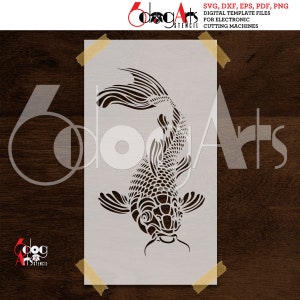 Japanese Koi Fish Digital Stencil Template SVG DXF Vector Files Mylar Film Cutting Laser Silhouette Cricut Instant Download JS-155