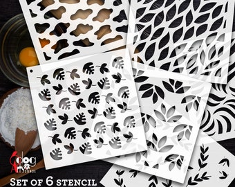 6 Nature Seamless Pattern Cake Fabric Stencil Digital Templates SVG DXF files Mylar Film Cutting Silhouette Cricut Download JS-180