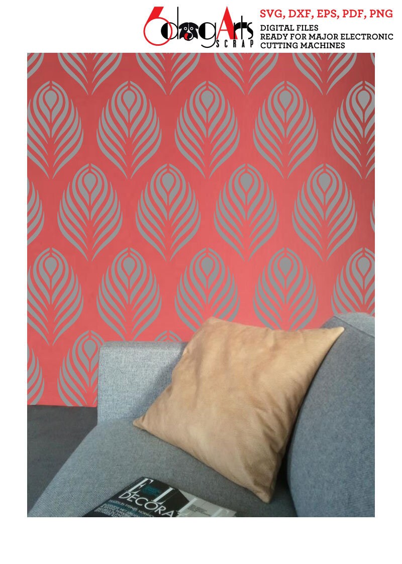 Peacock Feather Wall Digital Stencil Template Vector Files SVG Etsy Canada