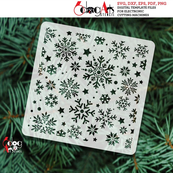 Snowflakes Christmas New Year Digital Stencil Template SVG DXF files Mylar Film Cutting Laser Silhouette Cricut Instant Download JS-28