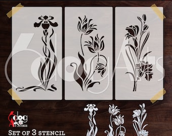 3 Vintage Floral Digital Stencil Templates SVG DXF eps pdf png files Mylar Film Cutting Wall Tile Scrapbooking Laser Cricut Download JS-47