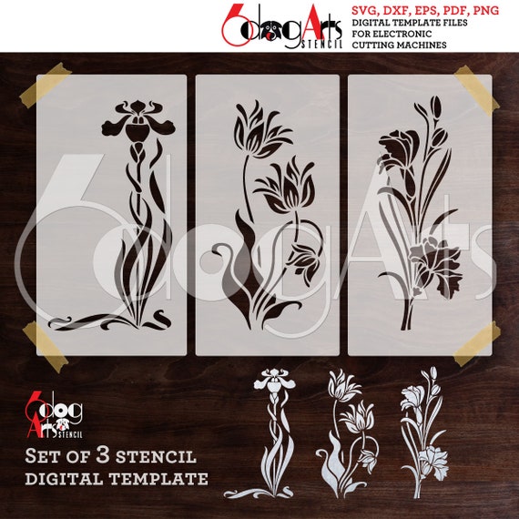 3 Vintage Floral Digital Stencil Templates SVG DXF eps pdf png files Mylar Film Cutting Wall Tile Scrapbooking Laser Cricut Download JS-47