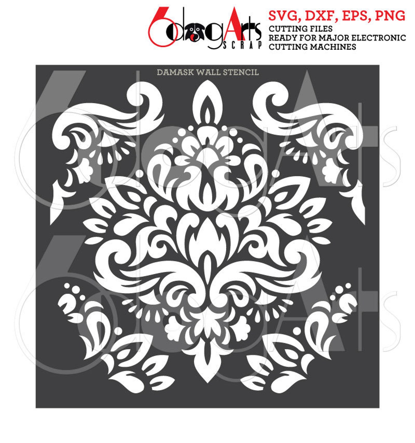 Damask Wall Digital Stencil Vector Cut Files SVG DXF Template Instant ...
