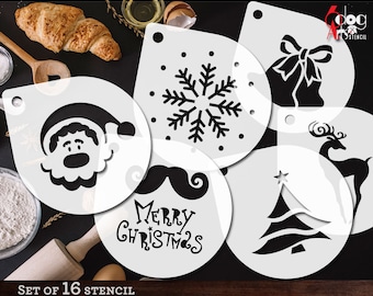 16 Christmas New Year Digital Cookie Coffee Stencil Templates Download SVG DXF vector files Mylar Film Cutting Laser Silhouette Cricut JS-01