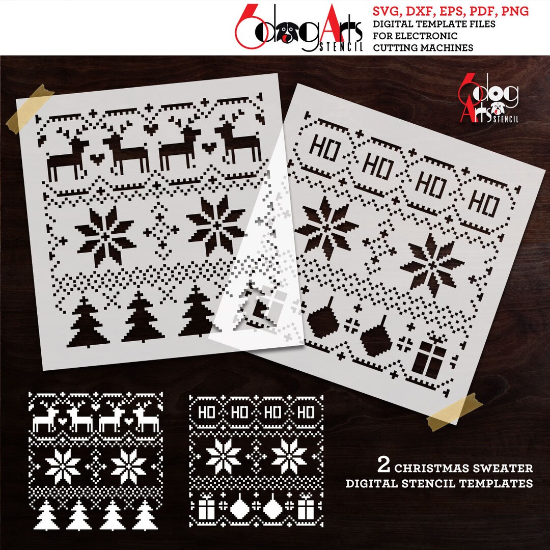 2 Christmas Ugly Sweater Pattern Digital Stencil Templates SVG DXF ...