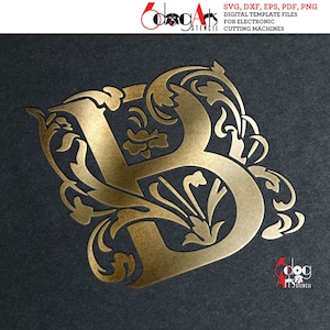 2 plantillas de monograma con la letra B del alfabeto y calcomanías DIY (archivos digitales SVG, DXF, Mylar, corte, grabado, GlowForge, Cricut, descarga JS-194)