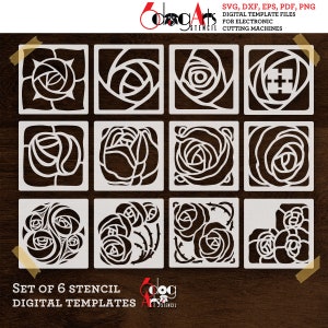 12 Art Deco Mackintosh Glasgow Rose Digital Stencil Templates SVG DXF Vector Files Mylar Cutting Laser Cricut Download JS-130