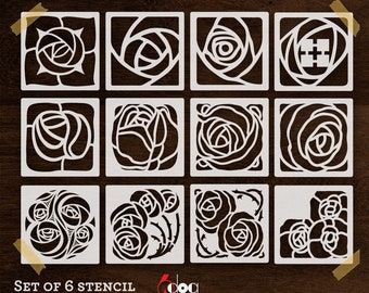 12 Art Deco Mackintosh Glasgow Rose Digital Stencil Templates SVG DXF Vector Files Mylar Cutting Laser Cricut Download JS-130