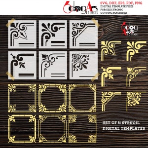 6 Corner Frame Stencil Digital Templates SVG DXF Files diy Mylar Vinyl Cutting Furniture Wall Cookie Stencils Cricut Download JB-230