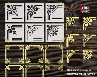 6 Corner Frame Stencil Digital Templates SVG DXF Files diy Mylar Vinyl Cutting Furniture Wall Cookie Stencils Cricut Download JB-230