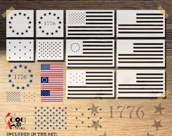 Flagi USA, szablony i naklejki Betsy Ross Flag, pliki wektorowe SVG DXF, cięcie folii winylowej Mylar, laser GlowForge Cricut, pobieranie JS-192