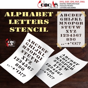 Modèle de pochoir numérique lettres de l'alphabet DXF SVG fichiers de coupe bricolage Silhouette Cricut Mylar coupe Cookie pochoirs Télécharger JS-36