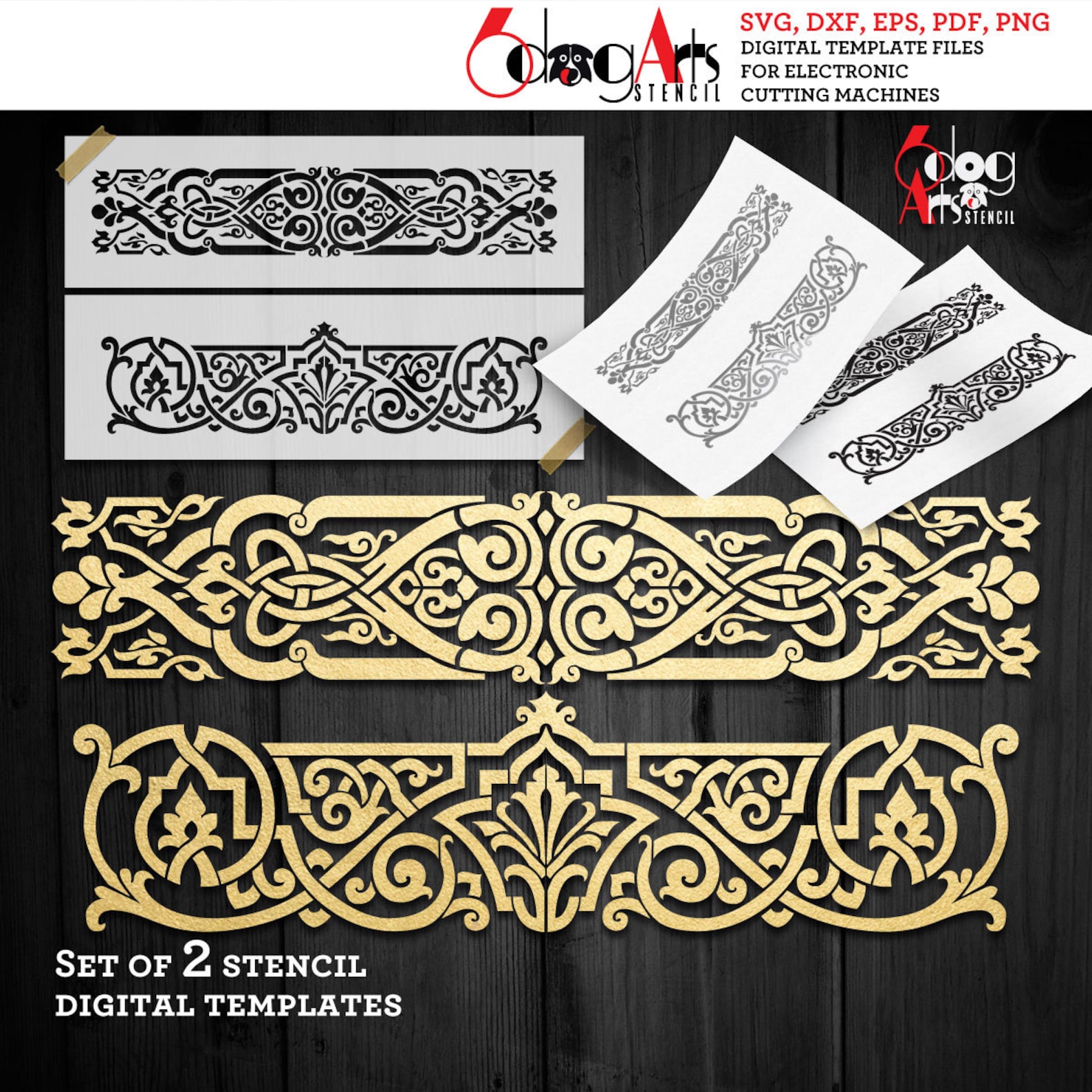 Arabesque Ornament SVG/DXF Digital Stencil Templates, Border Decal ...