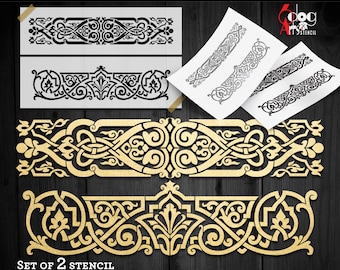 2 Arabesque Ornament Stencil & Decal Digital Templates SVG DXF vector files Mylar Cutting Cookie Stencils Cricut Digital Download JB-1474