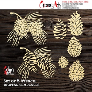 Pine Cones Digital Stencil Templates SVG DXF Vector Files Mylar Cutting Laser GlowForge Cricut diy Fabric Painting Instant Download JS-199