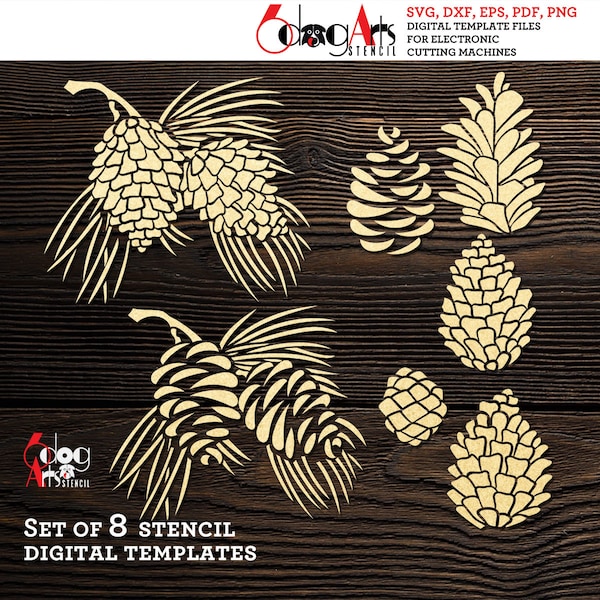 Pine Cones Digital Stencil Templates SVG DXF Vector Files Mylar Cutting Laser GlowForge Cricut diy Fabric Painting Instant Download JS-199