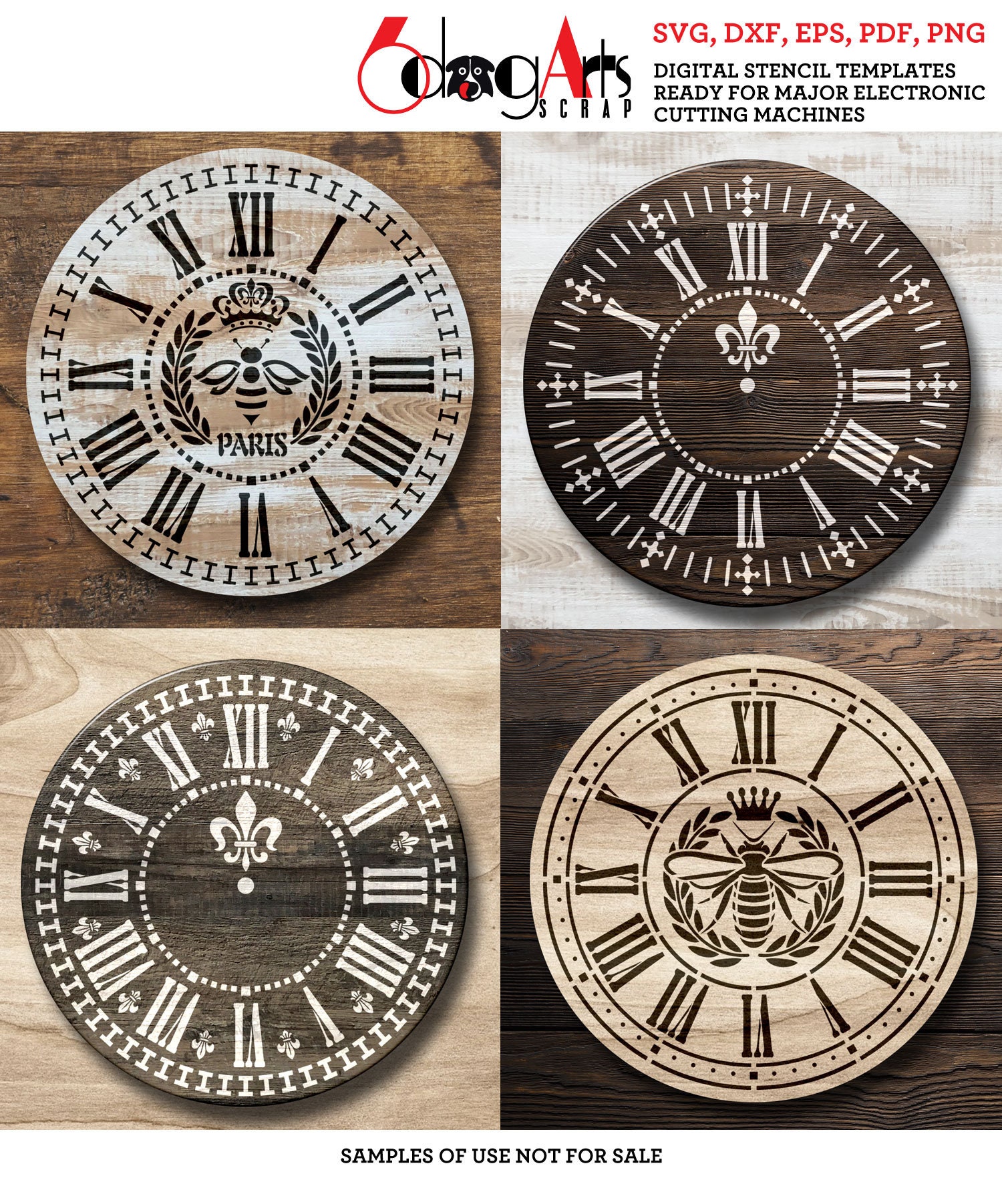 4 Clock Face Digital Stencil Templates SVG DXF Vector Files Mylar Film ...