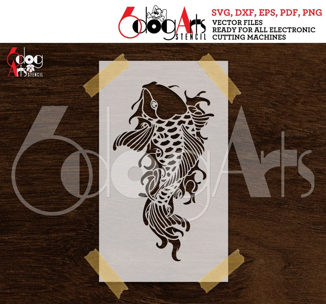 Japanese Koi Fish Digital Stencil Template SVG DXF Vector - Etsy