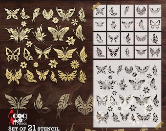 20 Tribal Butterfly Digital Stencil & Decal Templates SVG DXF files for Laser Cricut Download JB-1504