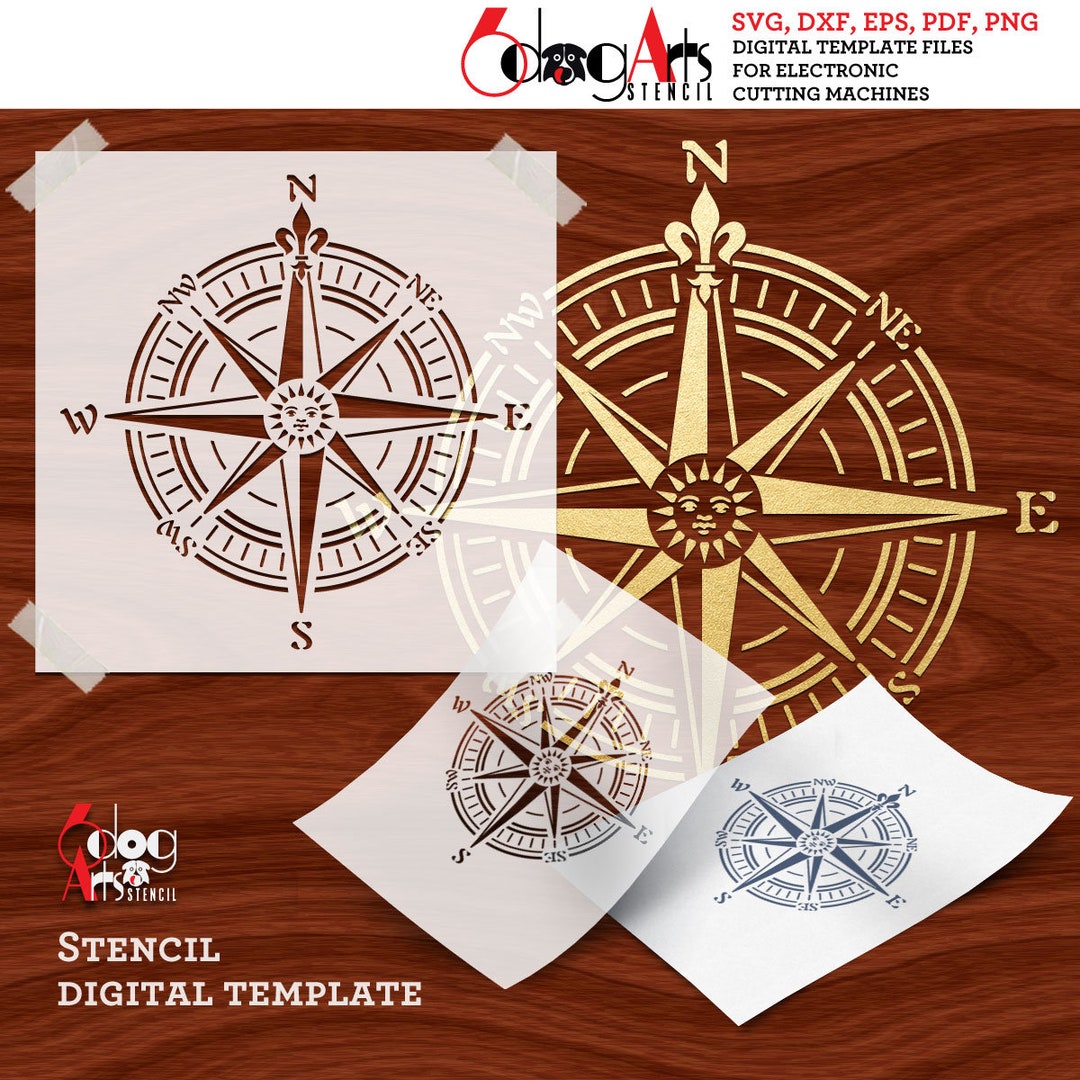 Victorian Compass Rose Stencil / Decal Digital Templates SVG DXF Vector ...