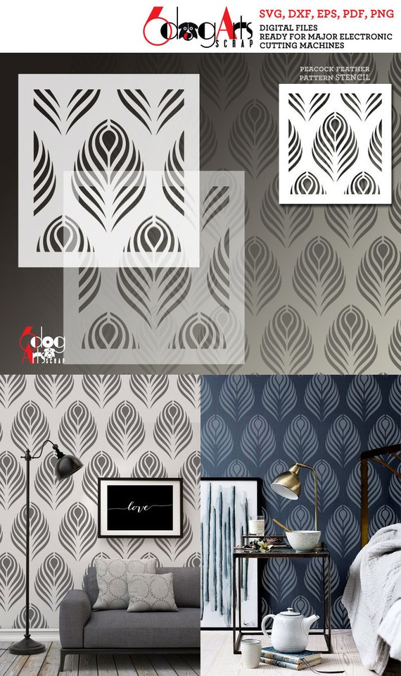 Peacock Feather Wall Digital Stencil Template Vector Files SVG Etsy Canada