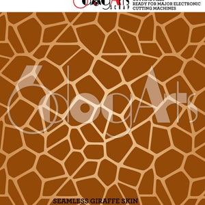 May include: A seamless giraffe skin pattern stencil in brown and gold. The stencil is ready for use with major electronic cutting machines. SVG, DXF, EPS, PDF, and PNG file formats are included.