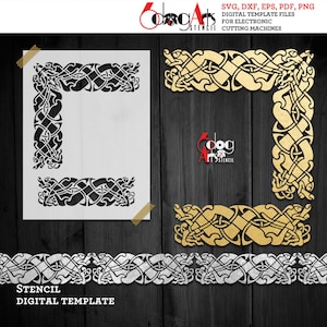 Plantillas digitales de esquinas y bordes con adornos celtas, calcomanías, archivos vectoriales SVG y DXF, vinilo, película Mylar, corte, silueta, Cricut JB-1473