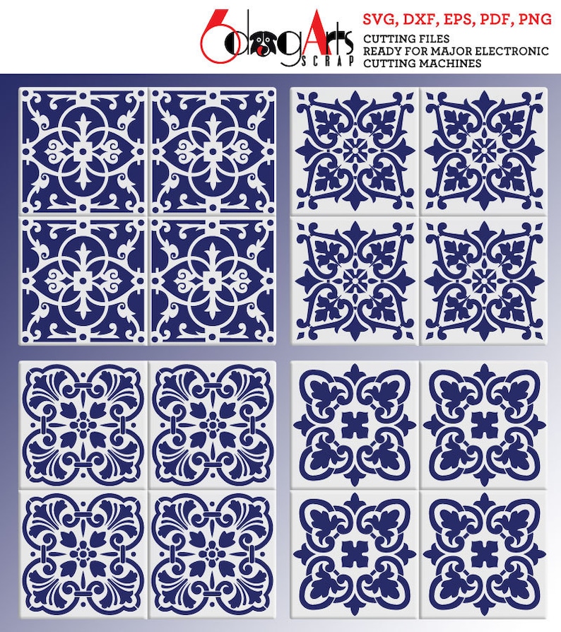 4 moroccan tile digital stencil template designs svg dxf