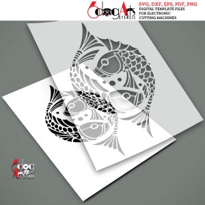 Japanese Koi Fish Digital Stencil Template SVG DXF Vector Files Mylar Film Cutting Laser Silhouette Cricut GlowForge Instant Download JS-23
