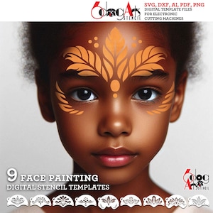 Puede incluir: Nueve plantillas digitales de esténcil para pintura facial. Las plantillas son de varios diseños, incluyendo floral, geométrico y abstracto. Las plantillas son perfectas para crear diseños de pintura facial únicos y divertidos.
