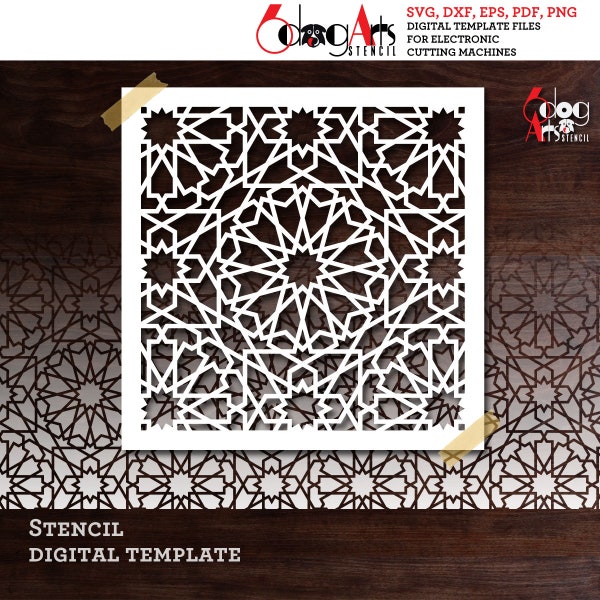Medina Moroccan Tile Wall Digital Stencil Vector Files SVG DXF diy Template Download Mylar Cutting Craft Supply Silhouette Cricut JS-82