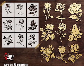9 Rose Flower Digital Stencil Templates SVG DXF eps pdf png files Mylar Film Cutting Wall Tile Scrapbooking Laser Cricut Download JB-1506