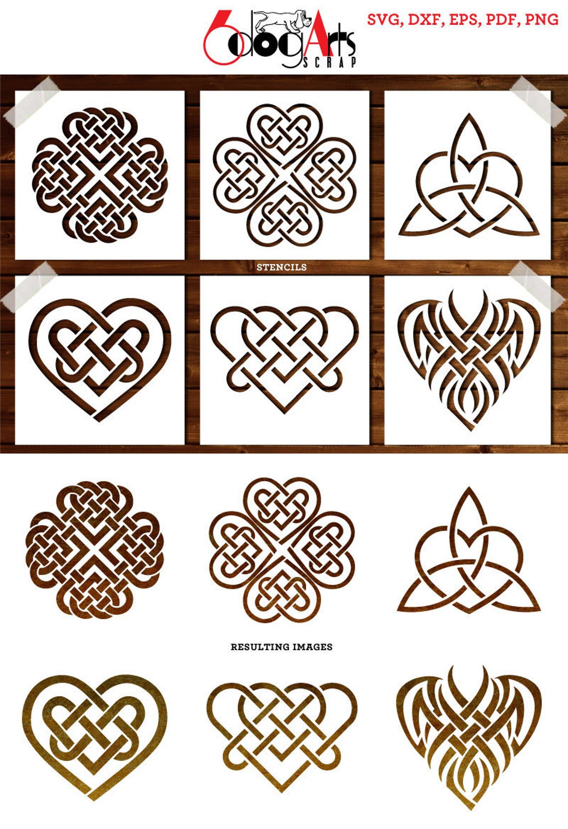 6 Celtic Knot Heart Stencil Digital Templates Svg Dxf Cut Etsy