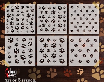 6 Dog Paw Digital Stencil and Decal Templates SVG DXF vector files Mylar Film Cutting Wall Tile Scrapbooking Laser Cricut Download JS-09