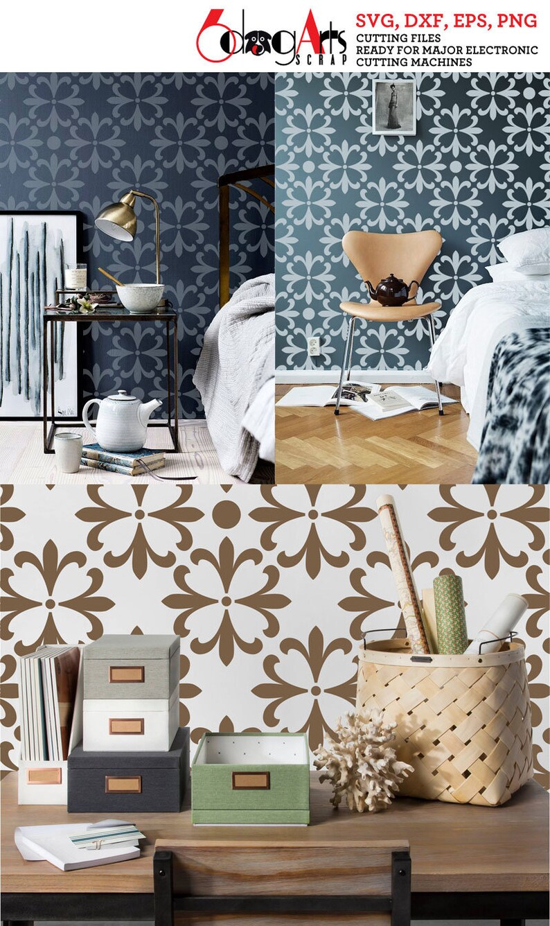 Download Damask Wall Digital Stencil Vector Cut Files SVG DXF ...
