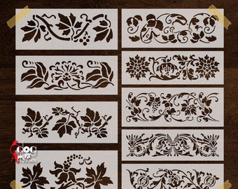 9 Floral Border Digital Stencil Templates SVG DXF Vector Files Mylar Film Laser Cutting Glow Forge Silhouette Cricut Instant Download JS-117